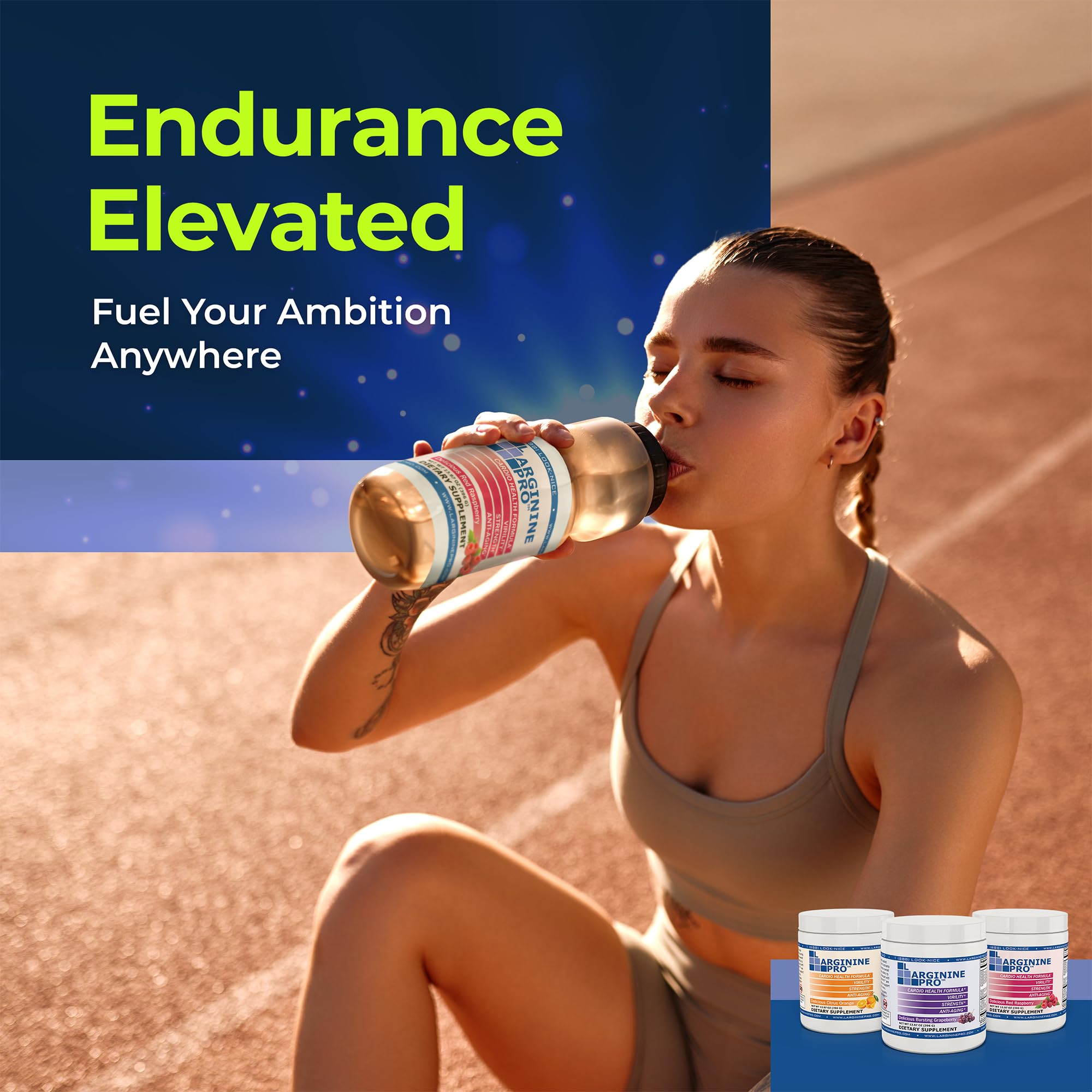 L-ARGININE PRO packets on the go offer convenient single-serving mixes.