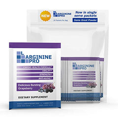 Close-up of L-Arginine Pro single-serve packets ready for travel and workouts.