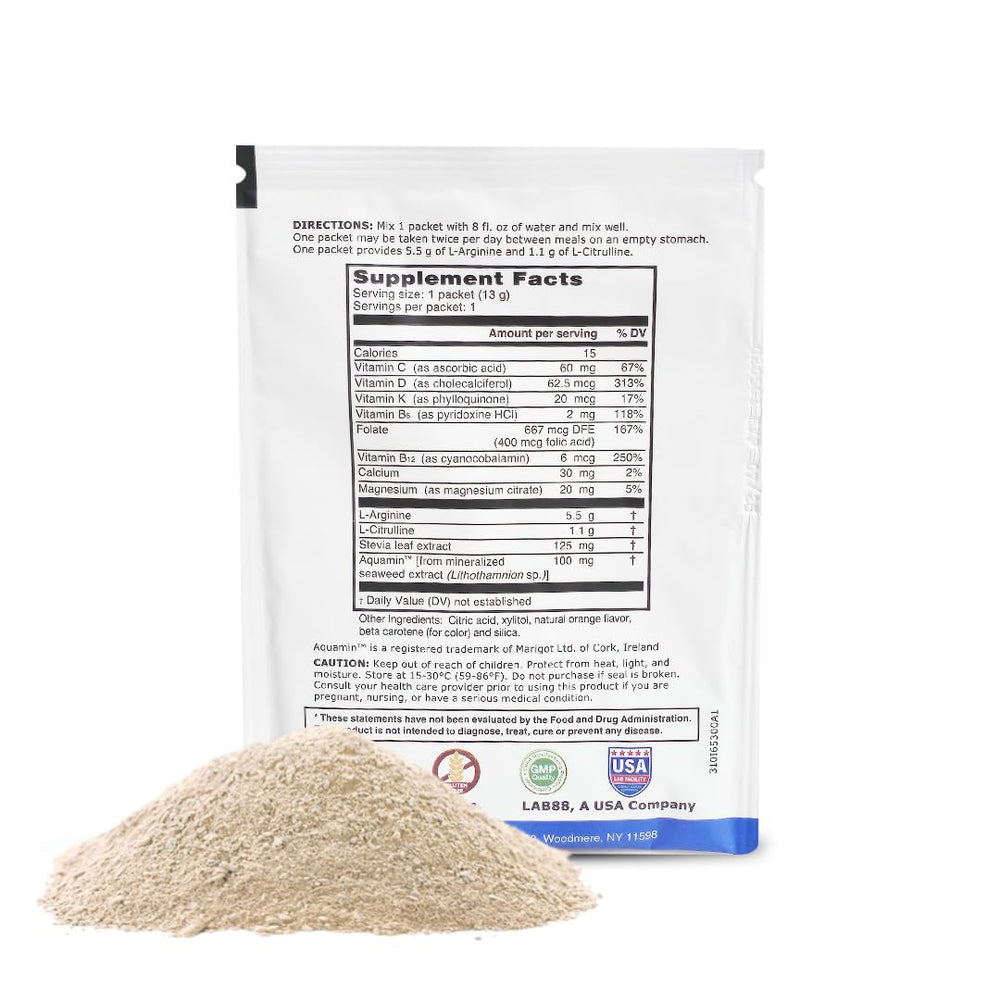 L-Arginine Pro single-serve packets are travel-ready for on-the-go use