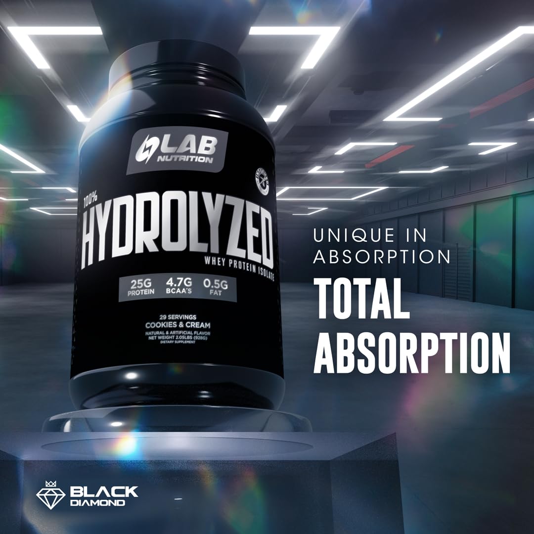 LAB NUTRITION vanilla whey scoop beside a shaker
