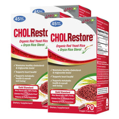 LABO Nutrition CHOLRestore red yeast rice capsules support healthy cholesterol and triglyceride levels.