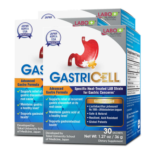 LABO Nutrition GASTRICELL tripack packaging for easy daily use and gastric balance.