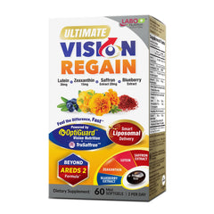 LABO Nutrition VisionREGAIN softgel bottle being poured for easy daily use.