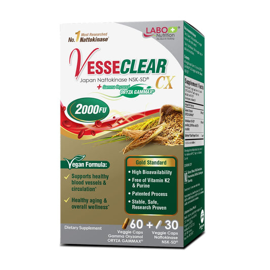 LABO Nutrition VesseCLEAR CX bottle and capsules for daily circulation support