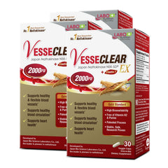 LABO Nutrition VesseCLEAR EX bottle close-up for arterial elasticity support.