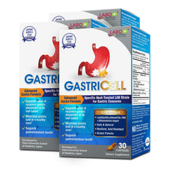 LABO Nutrition GASTRICELL bottle label signals a postbiotic for digestive balance.