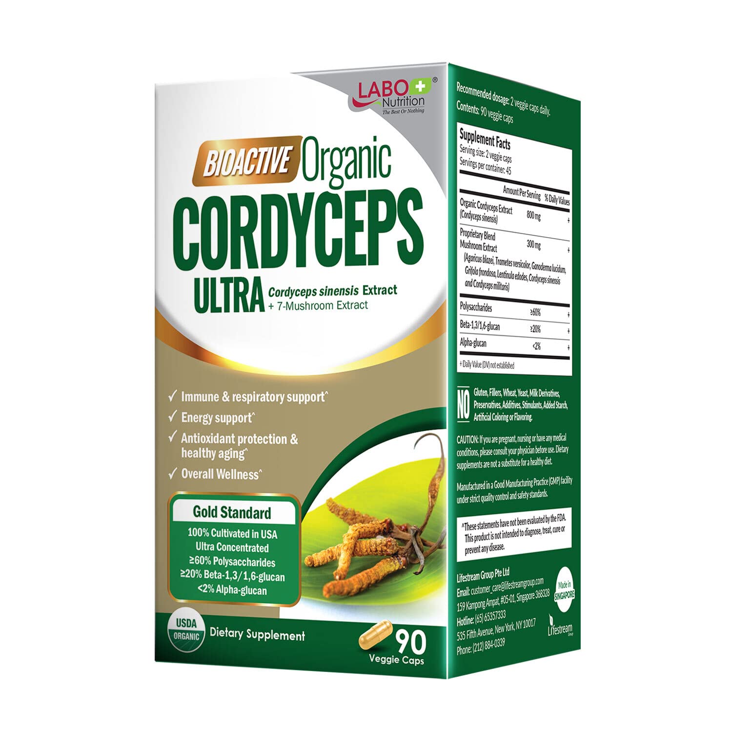 LABO Nutrition Bioactive Cordyceps Ultra bottle close-up showing premium extract for daily vitality