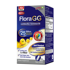LABO Nutrition FloraGG bottle front view highlighting a 25B CFU probiotic for daily gut balance
