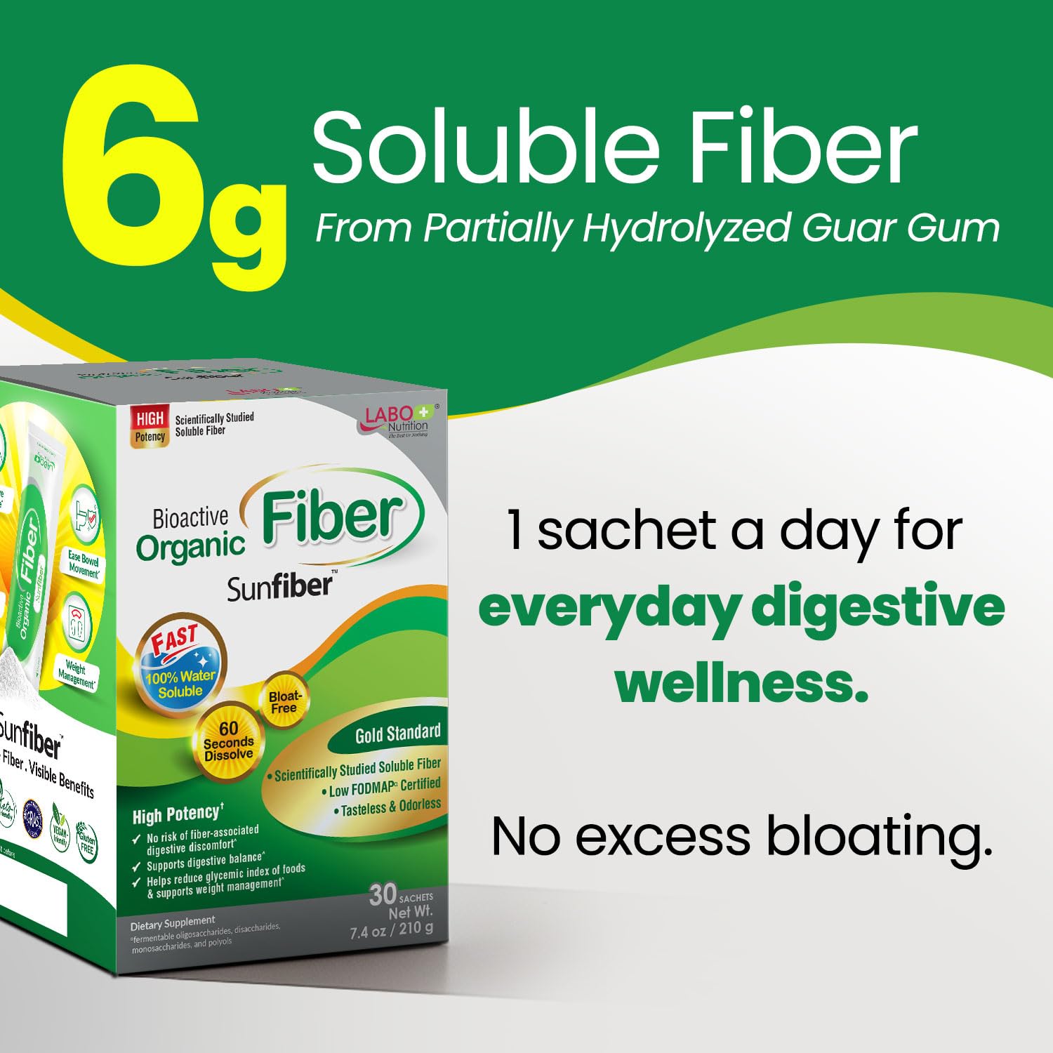 LABO Nutrition Sunfiber PHGG sachets are travel-friendly for on-the-go fiber support.
