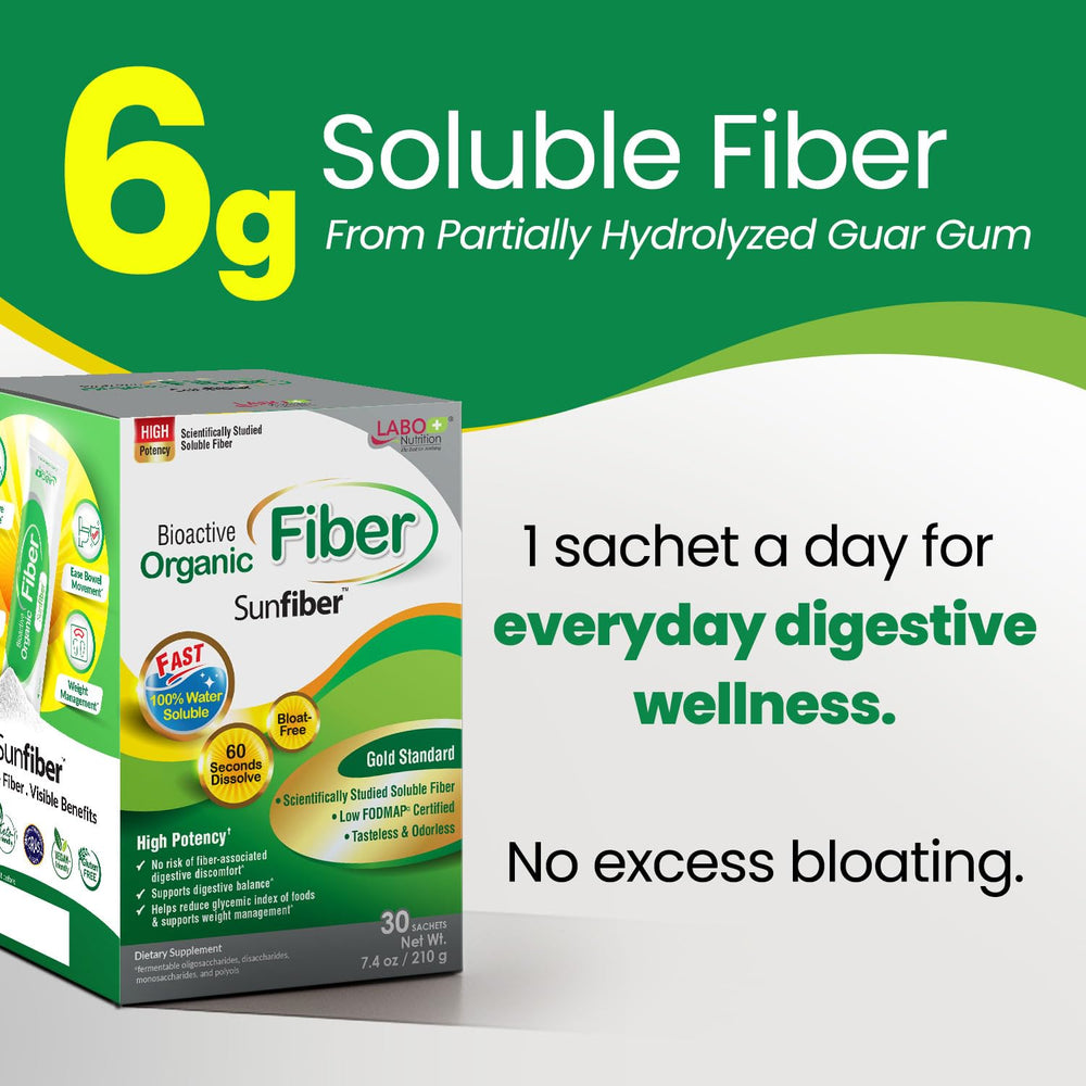 LABO Nutrition Sunfiber PHGG sachets are travel-friendly for on-the-go fiber support.