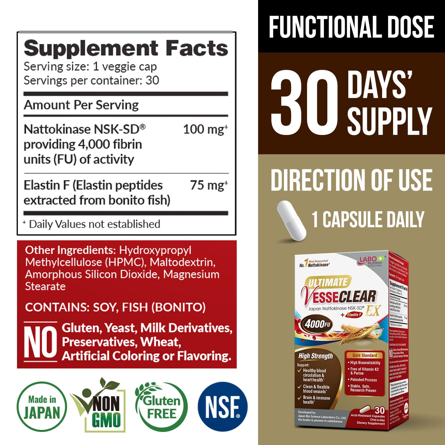 LABO Nutrition Ultimate VesseCLEAR EX bottle side with clean label and DRcaps hint