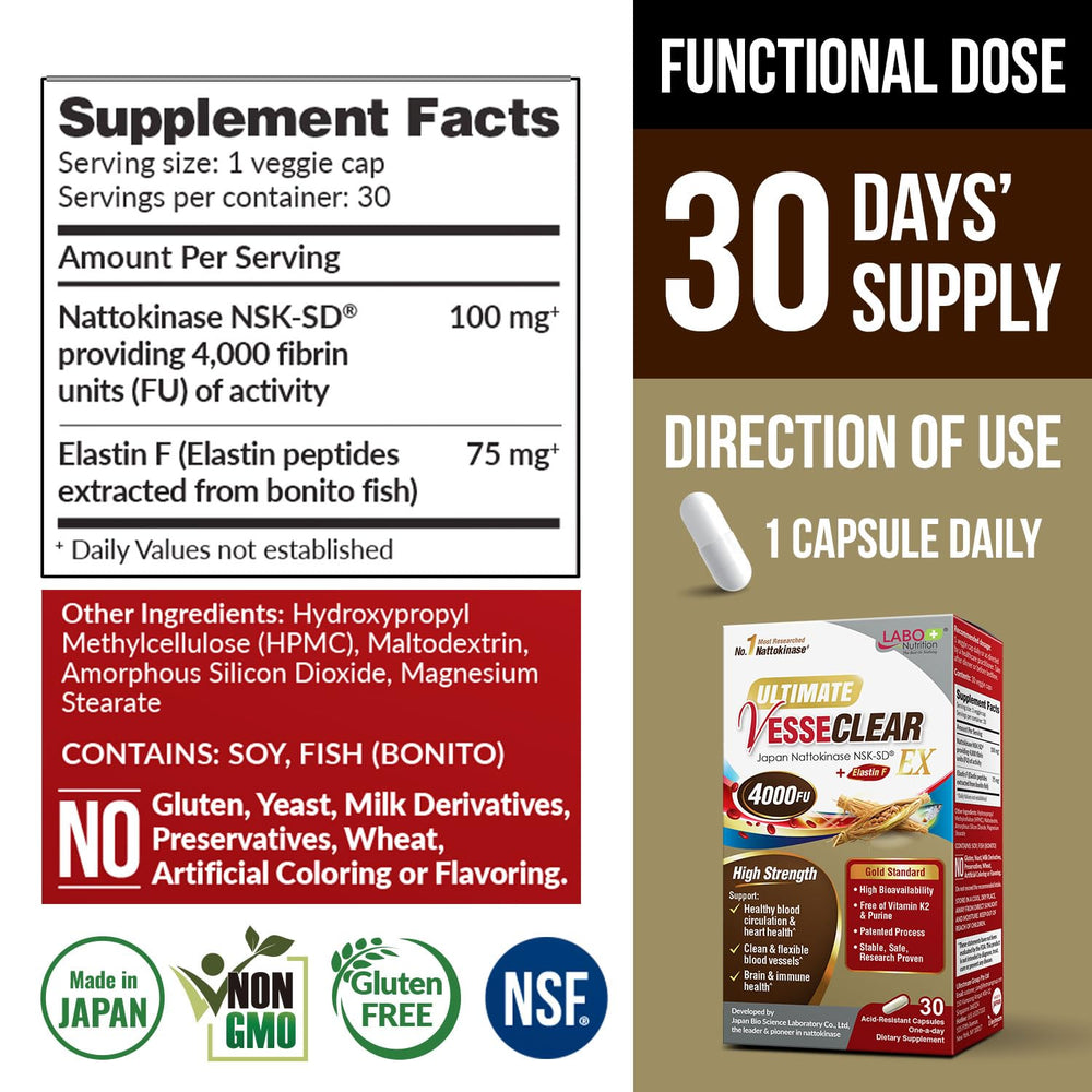 LABO Nutrition Ultimate VesseCLEAR EX bottle side with clean label and DRcaps hint