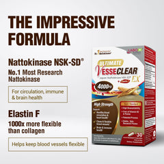 Closeup of LABO Nutrition Ultimate VesseCLEAR EX capsules and NSK-SD 4000FU tag