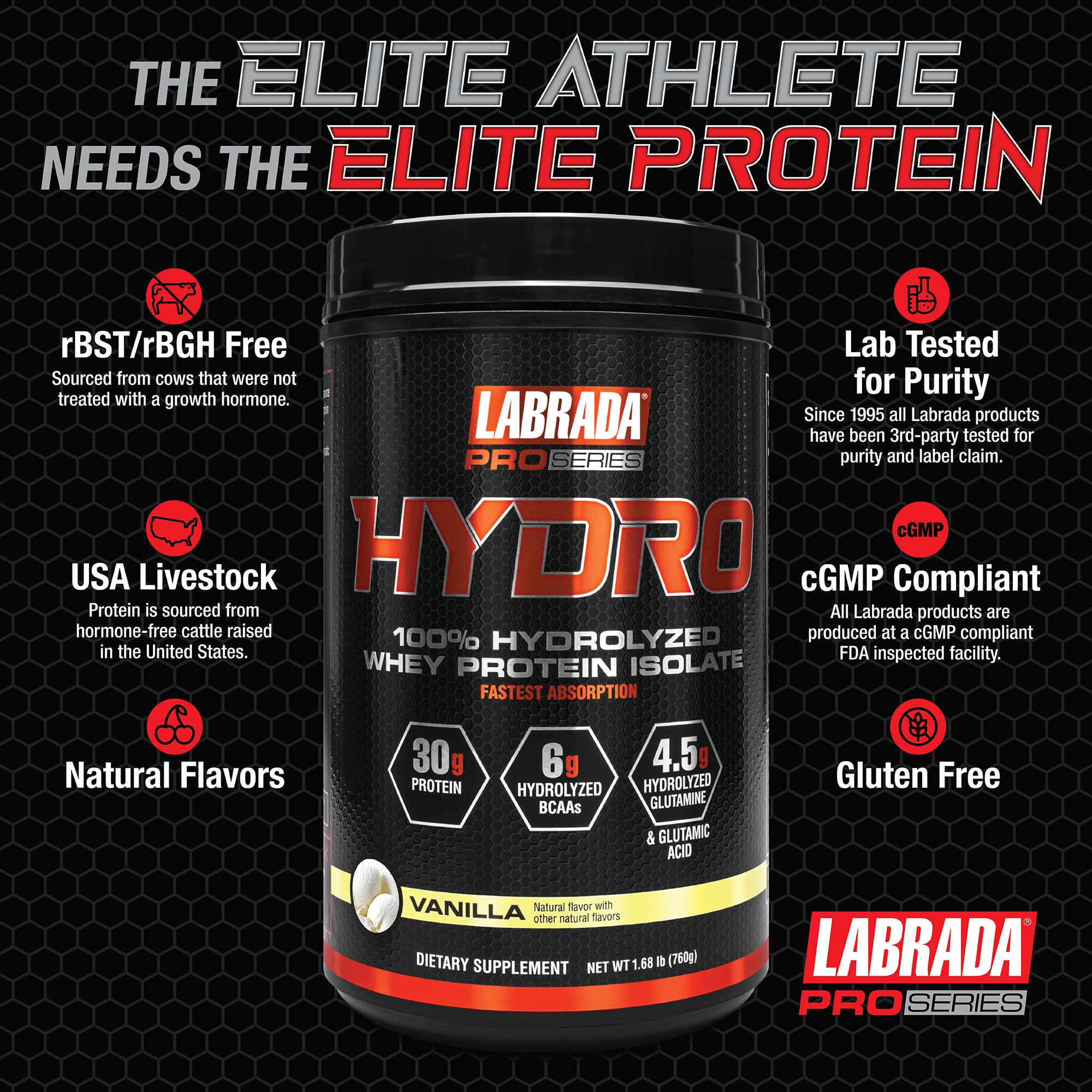 Labrada Hydro Vanilla shake ready demonstrates delicious flavor and quick mix.