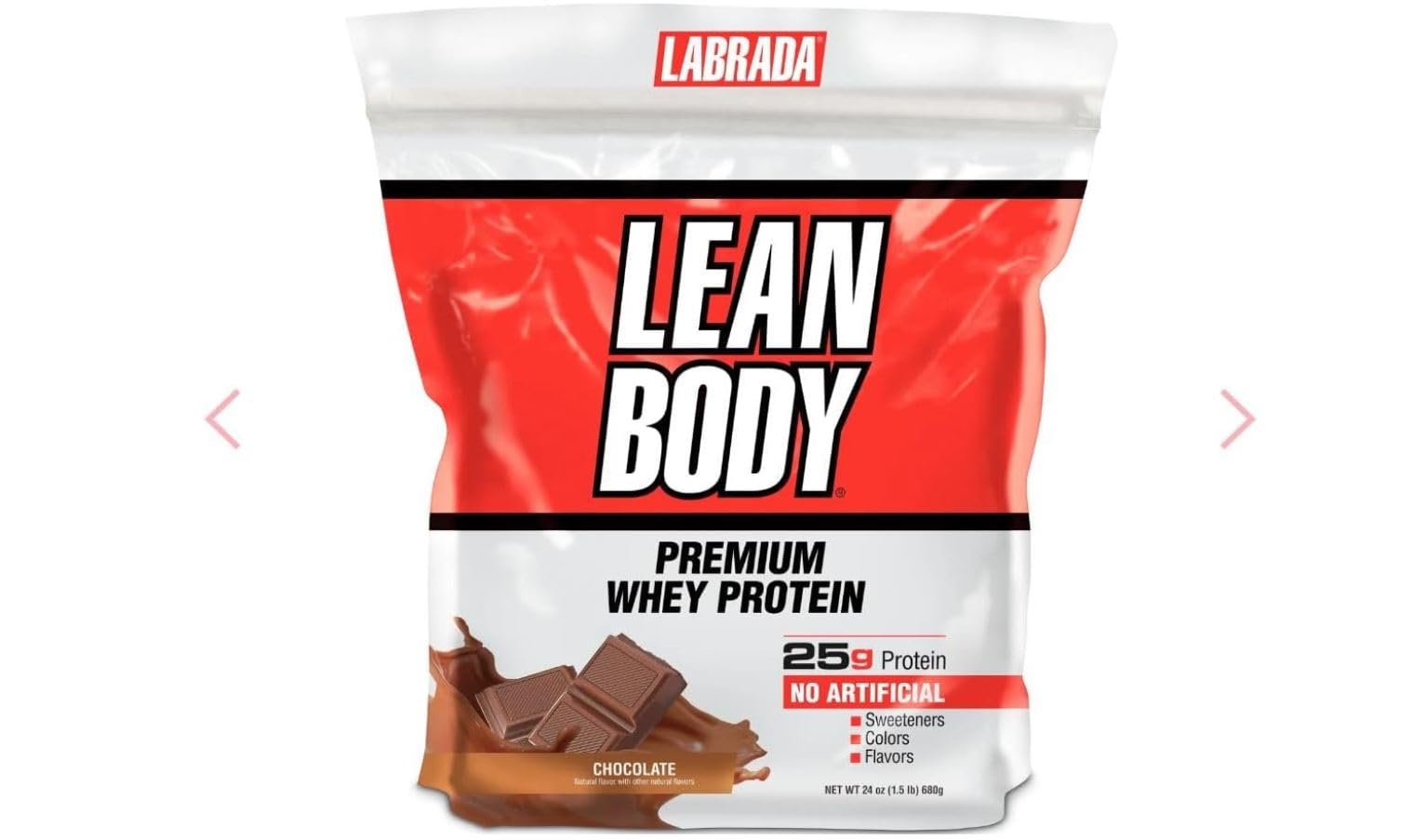 Labrada Lean Body Premium Whey Chocolate bottle label shows protein for lean muscle support.