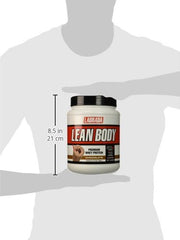 Labrada Lean Body Premium Whey Chocolate nutrition facts panel highlights gluten-free and sugar details.