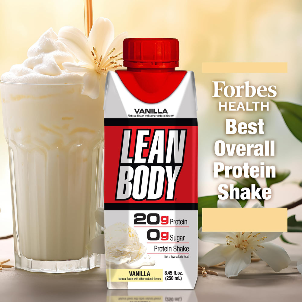 LABRADA Lean Body RTD pour glass showing creamy vanilla flavor anytime