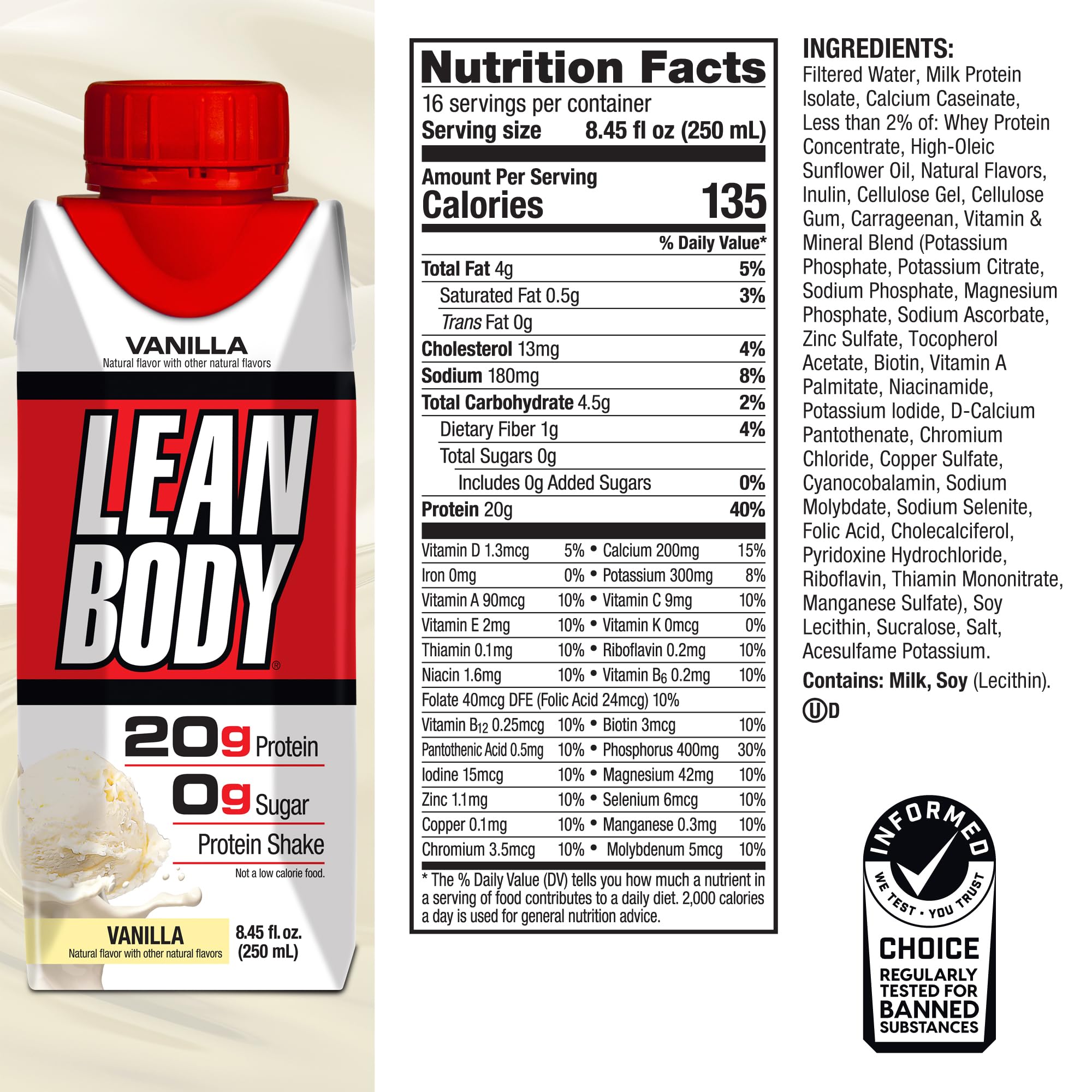LABRADA Lean Body RTD shake glass supports post-workout recovery