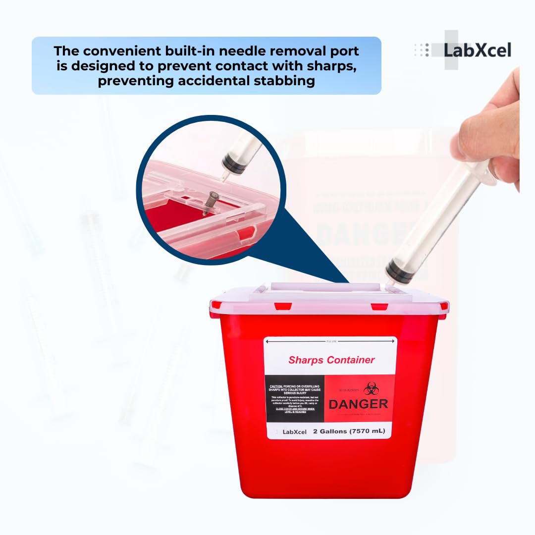 LabXcel needle-port design minimizes direct handling during disposal