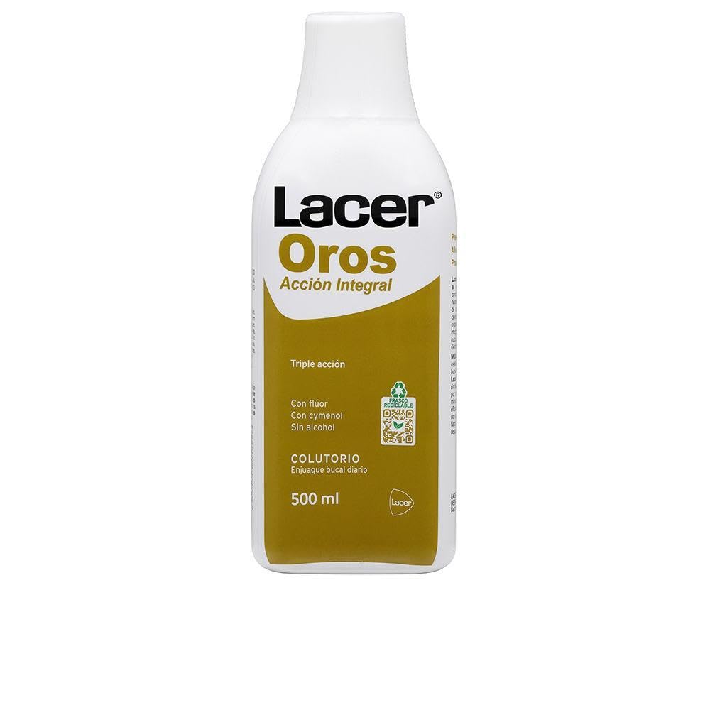 Lacer Gold 500ml mouthwash bottle for refreshing breath and extra mouth comfort.