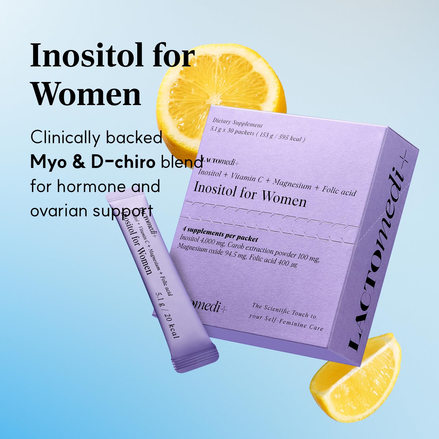 Lactomedi Inositol daily stick pack for on-the-go convenience.