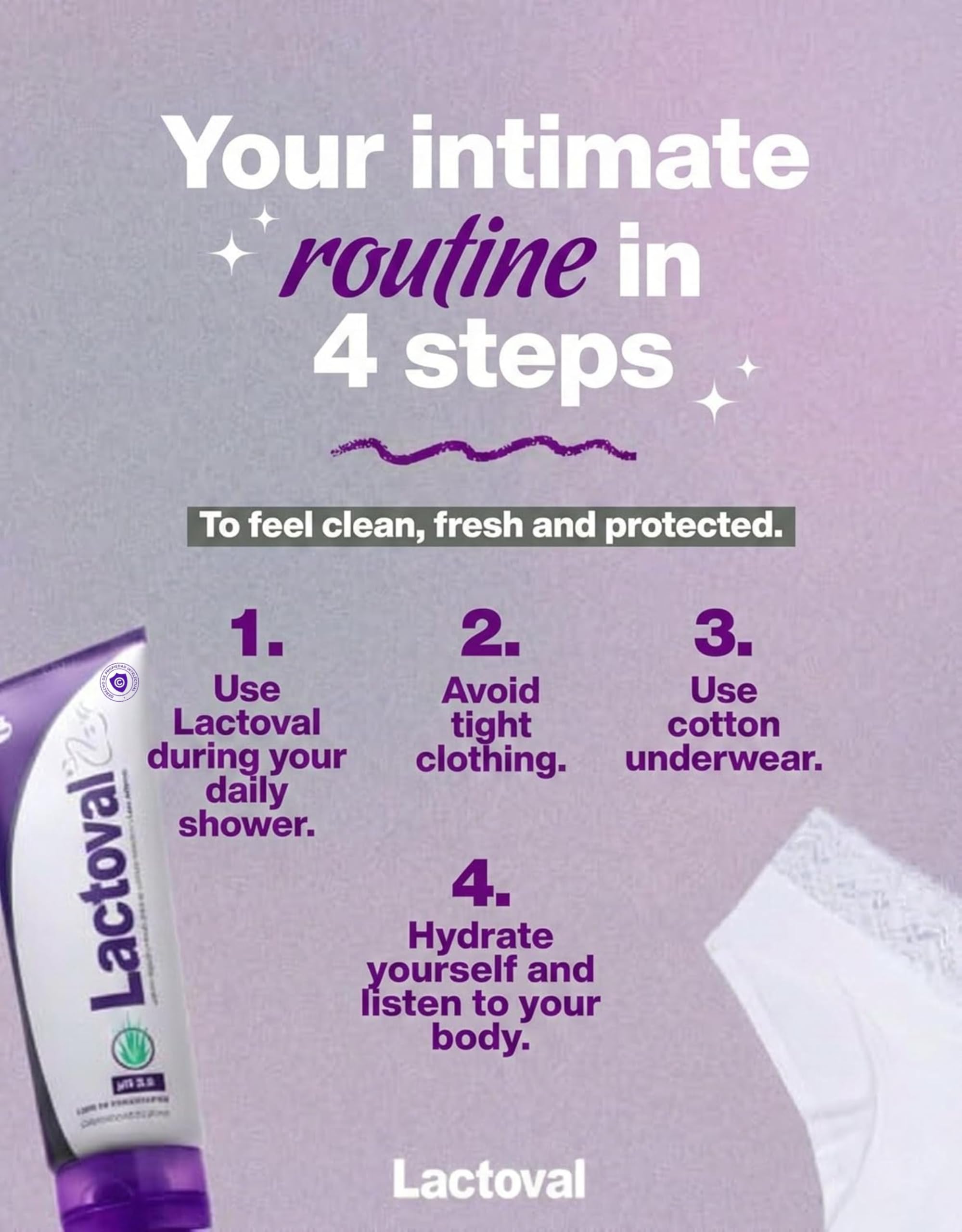 Lactoval pH 3.5 balanced wash maintains natural balance during routine care.