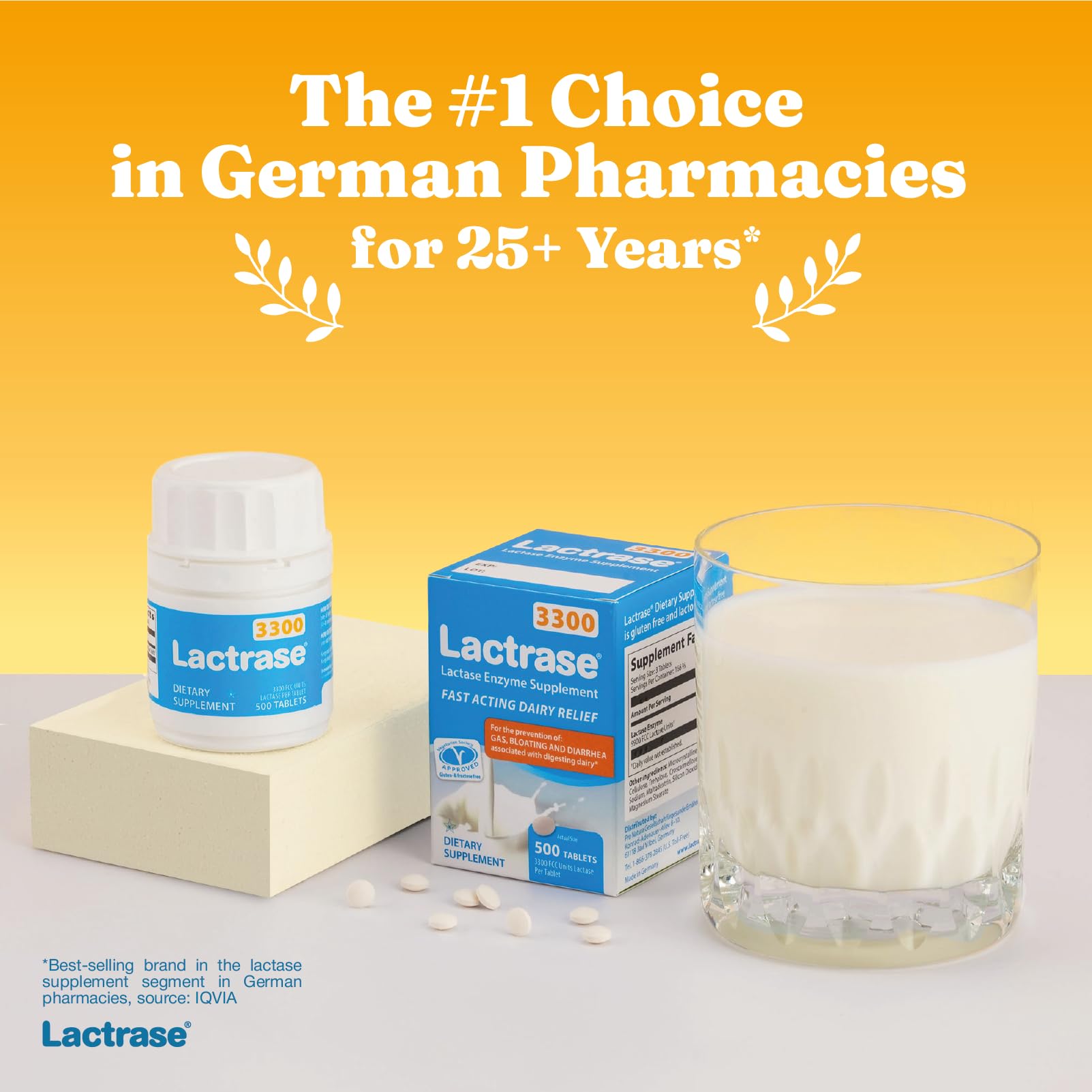 Lactrase lactase 3300 FCC tablets deliver high enzyme units for fast digestion.