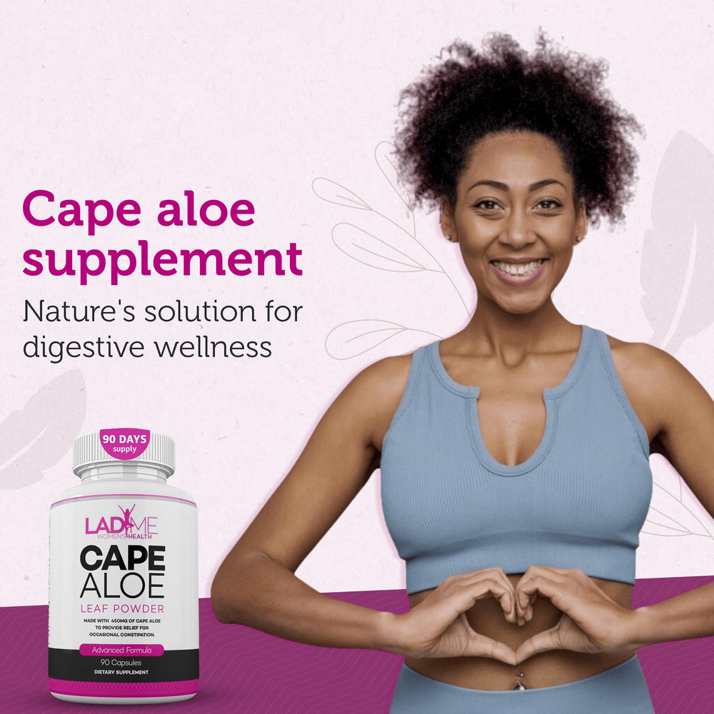 LadyMe Pure Cape Aloe capsules bottle closeup plant-based laxative option