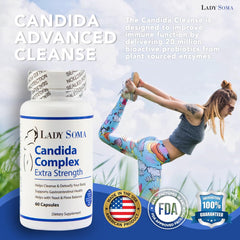 Lady Soma Candida Complex daily-use scene with a glass of water