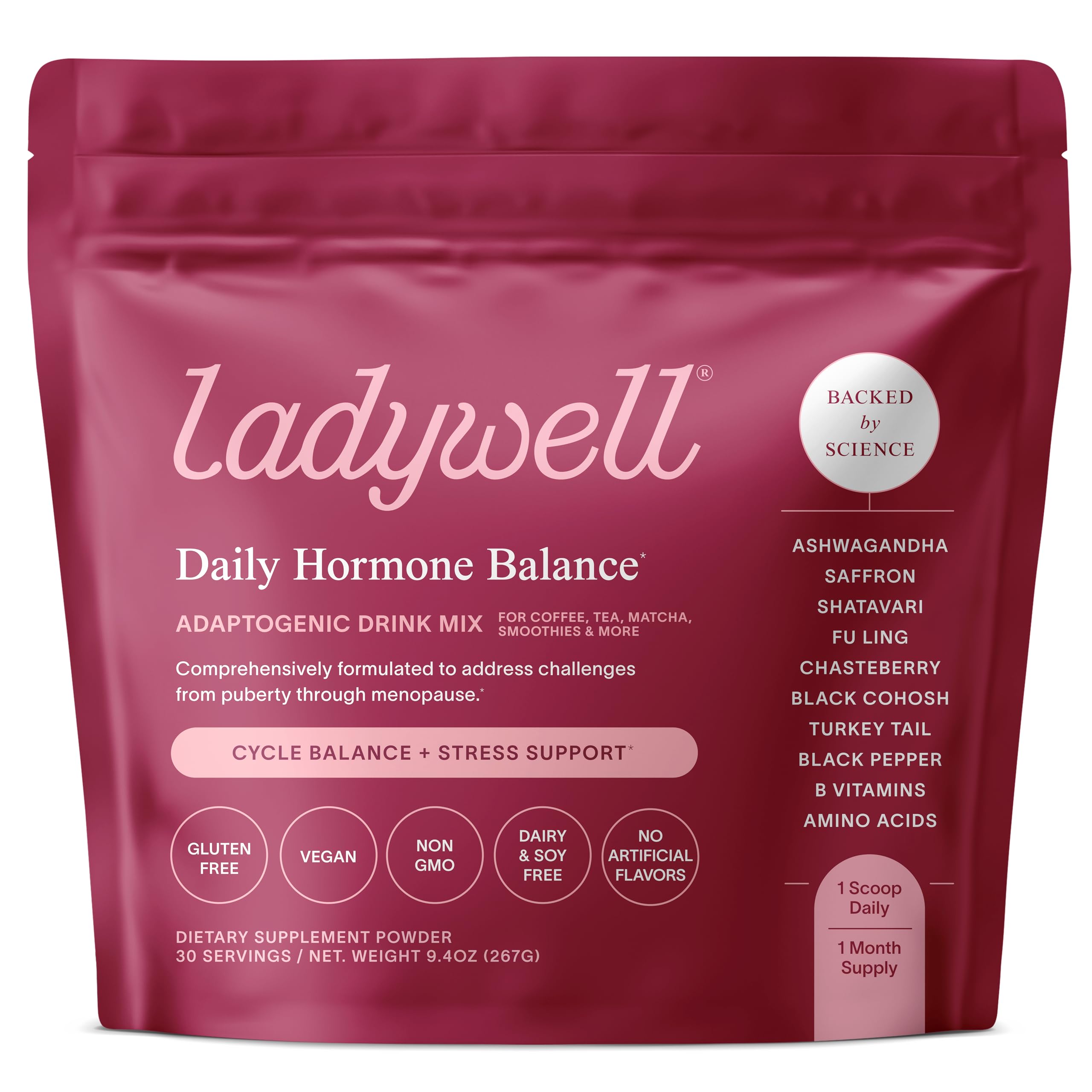 Ladywell Daily Hormone Balance Powder bottle for daily balance and mood support.