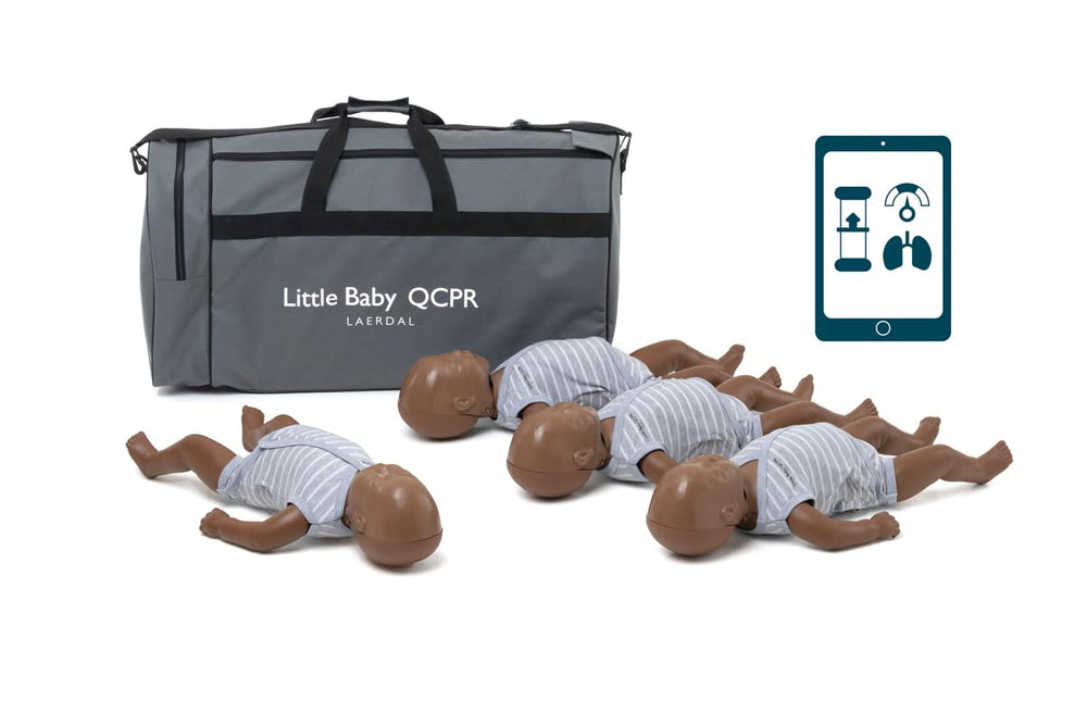Laerdal Little Baby QCPR dark 4-pack in training setup for infant CPR