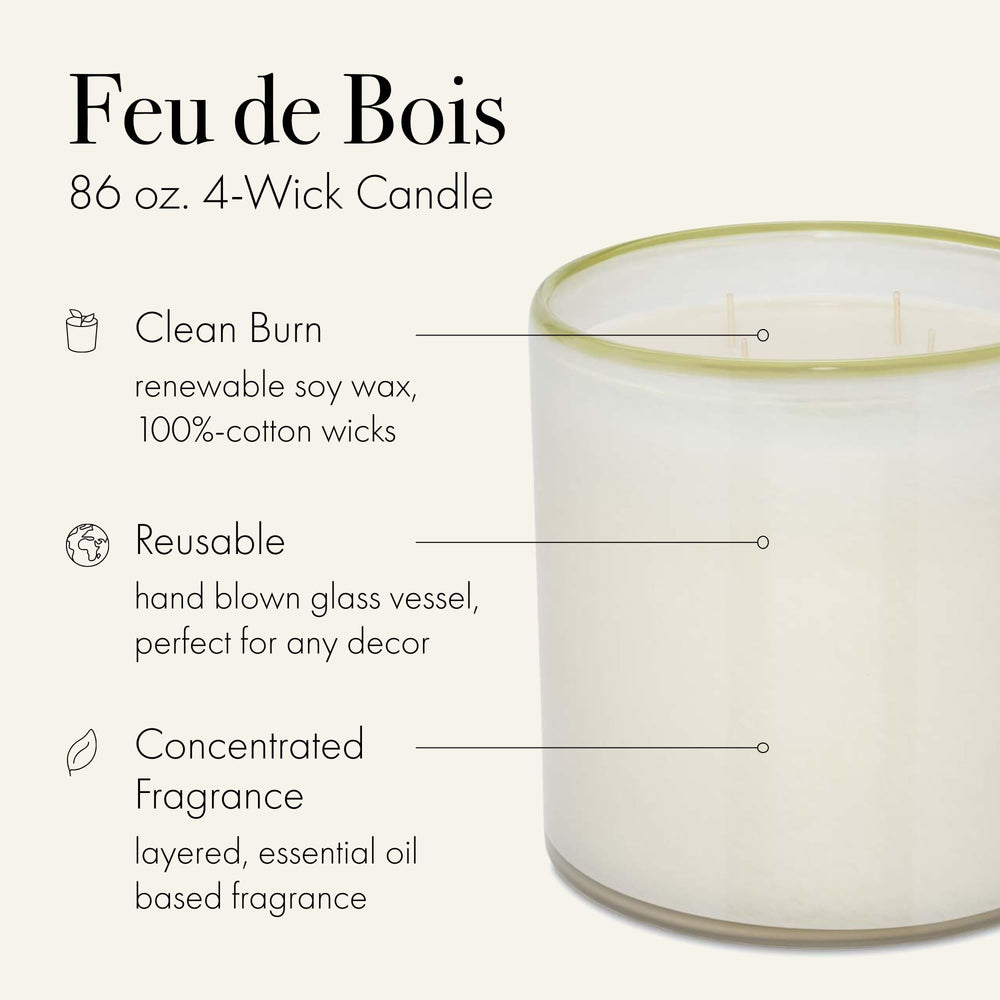 LAFCO New York Feu de Bois hand-blown glass vessel complements decor while burning