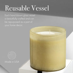 Bedroom ambience created by LAFCO Luxe Chamomile Lavender candle