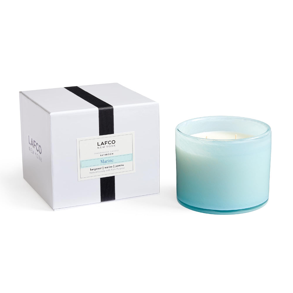 LAFCO New York Marine 3-Wick candle in a hand-blown glass vessel for elegant ambiance