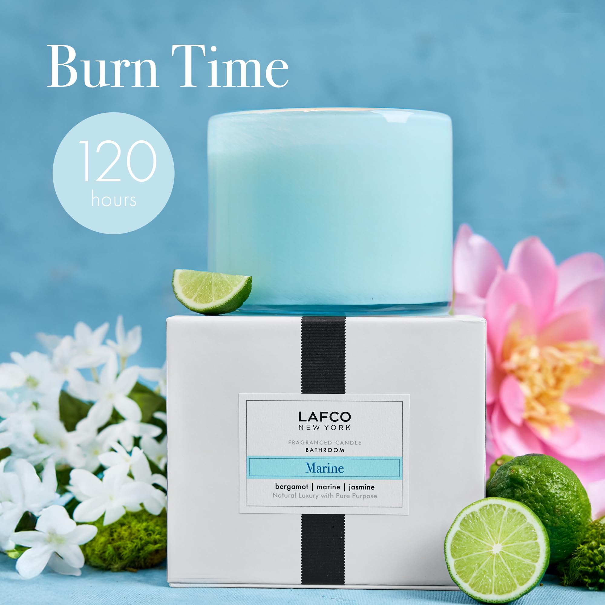 LAFCO label on Marine 3-Wick candle in glass vessel