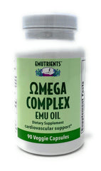 Laid In Montana EMUtrients Omega Complex bottle highlights balanced essential fatty acids.