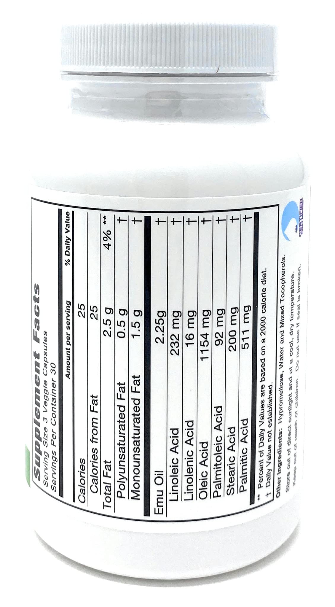 Laid In Montana EMUtrients Omega Complex label displaying omega 3, 6, 7, 9.