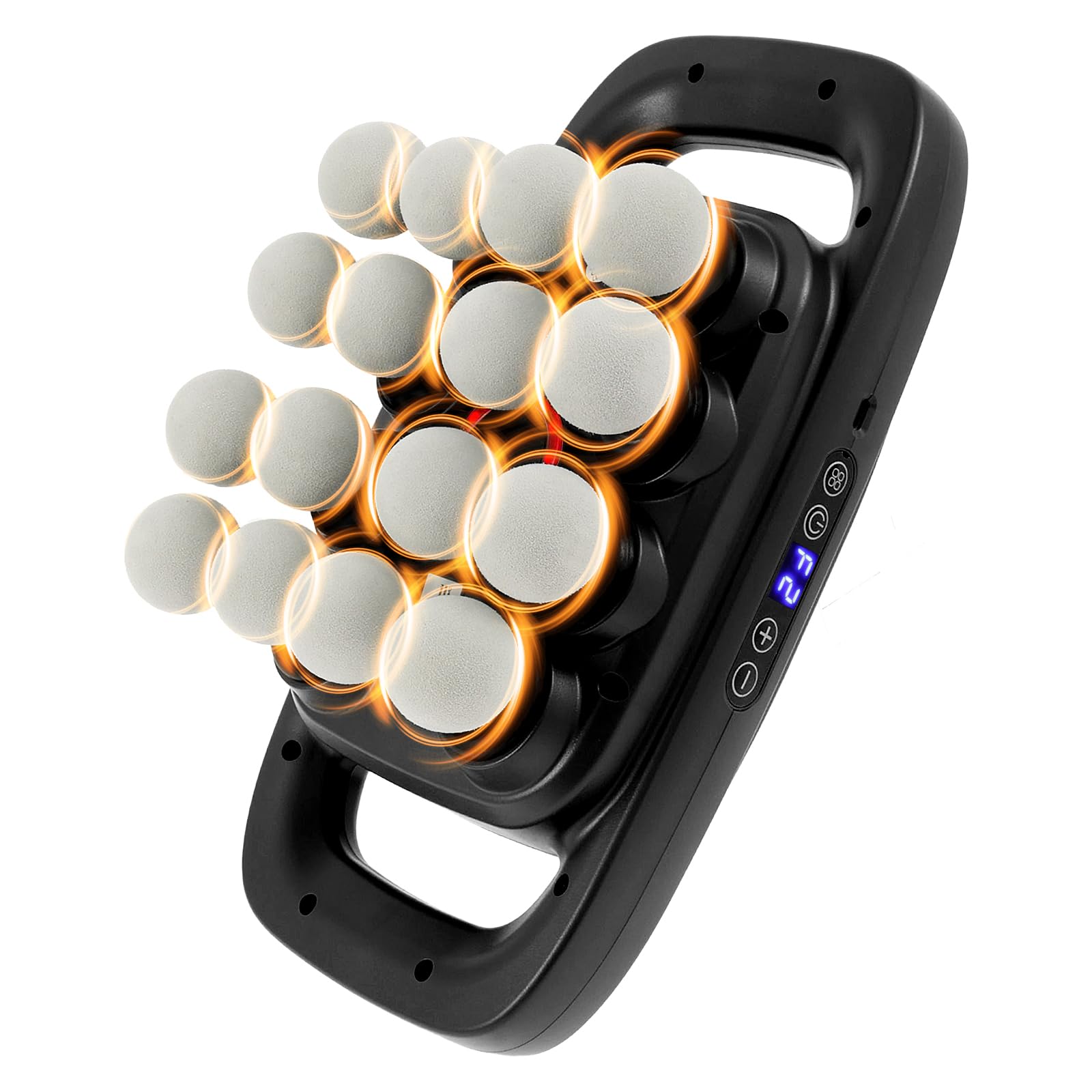 LAINIUTE 16-heads massage gun with all heads attached for deep tissue relief.
