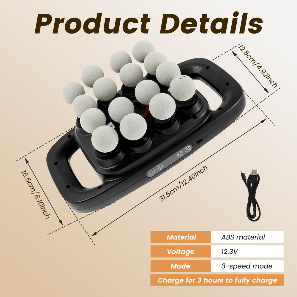 LAINIUTE massage gun showing three modes and multiple intensity options.