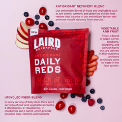 Laird Superfood Daily Reds powder being poured into a glass for quick hydration