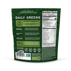 Laird Superfood Prebiotic Daily Greens label closeup highlights vitamin blend