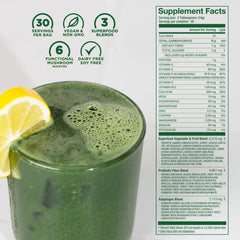 Laird Superfood Prebiotic Daily Greens scoop-in-bag demonstrates easy two-tablespoon serving