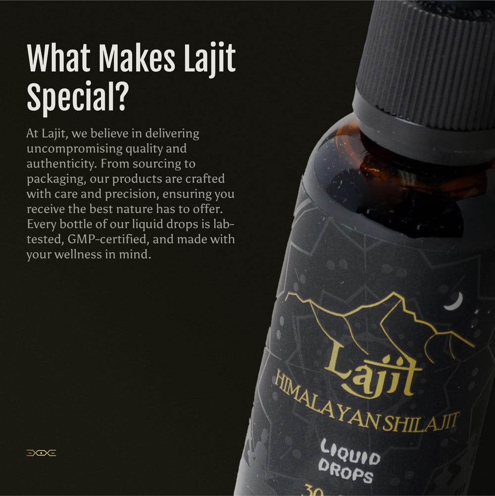Dropper releasing amber Lajit Shilajit for precise dosing
