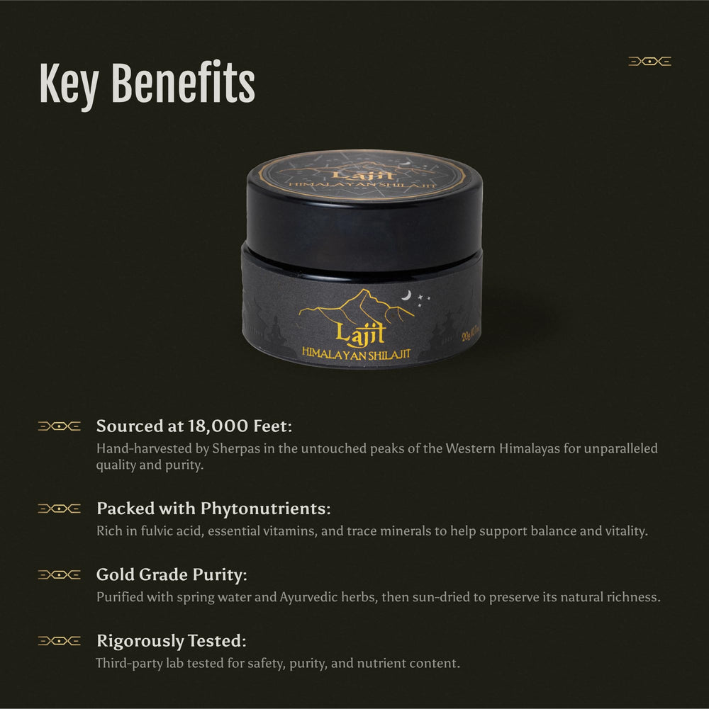 Lajit shilajit resin closeup showing rich golden texture for vitality