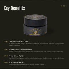 Lajit shilajit resin closeup showing rich golden texture for vitality