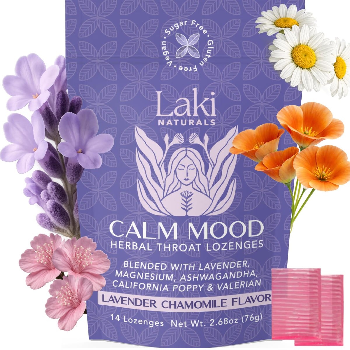 Laki Naturals Calm Mood Lozenges bottle for an easy calming routine.