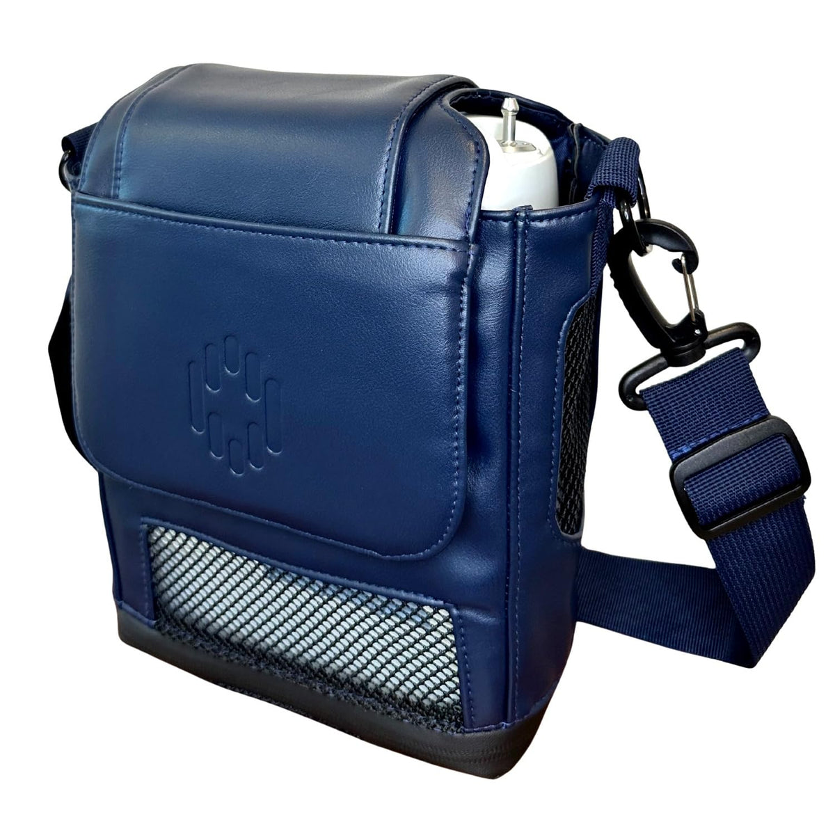 Lamed leather shoulder bag fits Inogen G5 for on-the-go use.