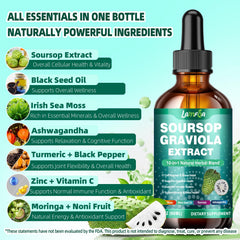 LAMFQA Soursop Bitters bottle highlighting turmeric and black pepper for absorption