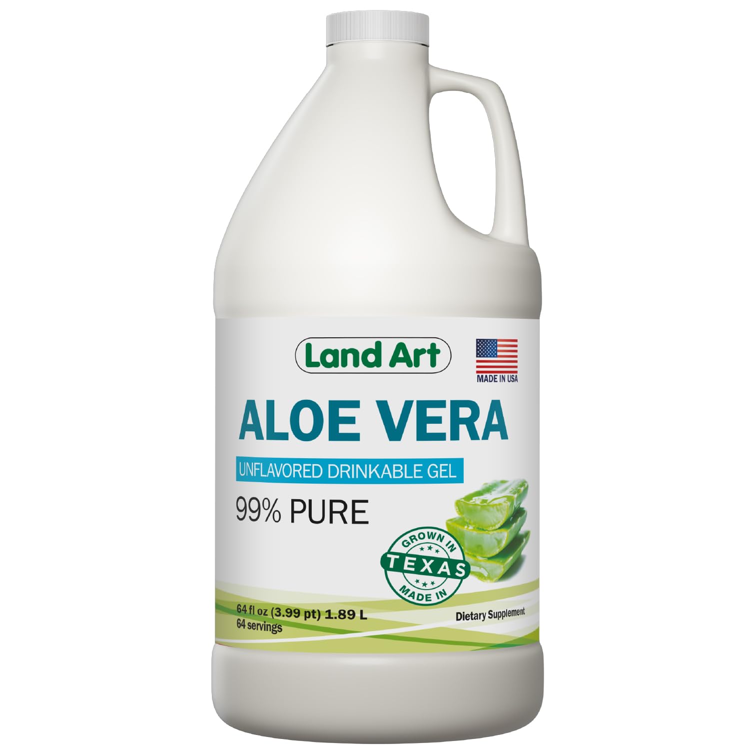 Land Art Aloe Gel bottle pour shows soothing, drinkable formula for gentle heartburn relief.