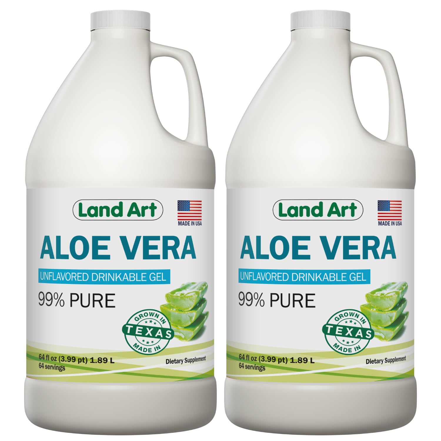 Land Art Aloe Vera gel bottle front showing 99.7% pure, organic formula for daily wellness.